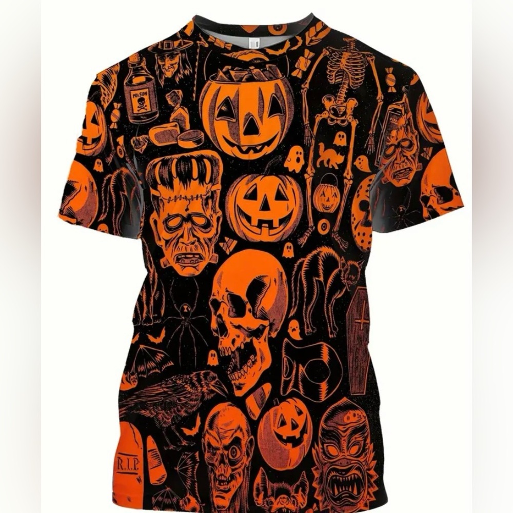 1009. 🎉🎃 Men’s Casual Short Sleeve Crew Neck Halloween Shirt